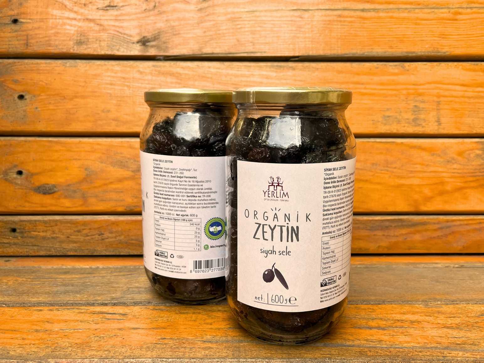 Yerlim Organik Siyah Sele Zeytin 600 g - 1